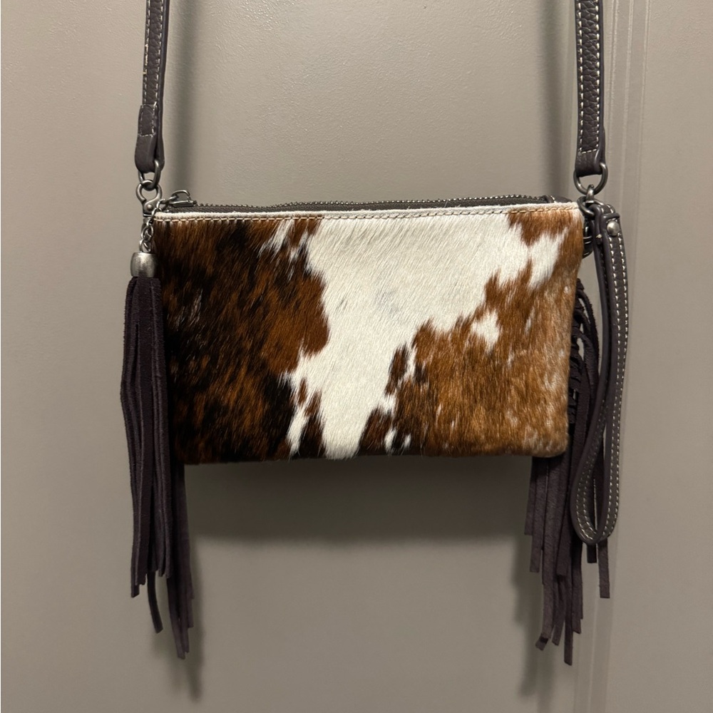 Montana West Brown and White Cowhide Crossbody Bag